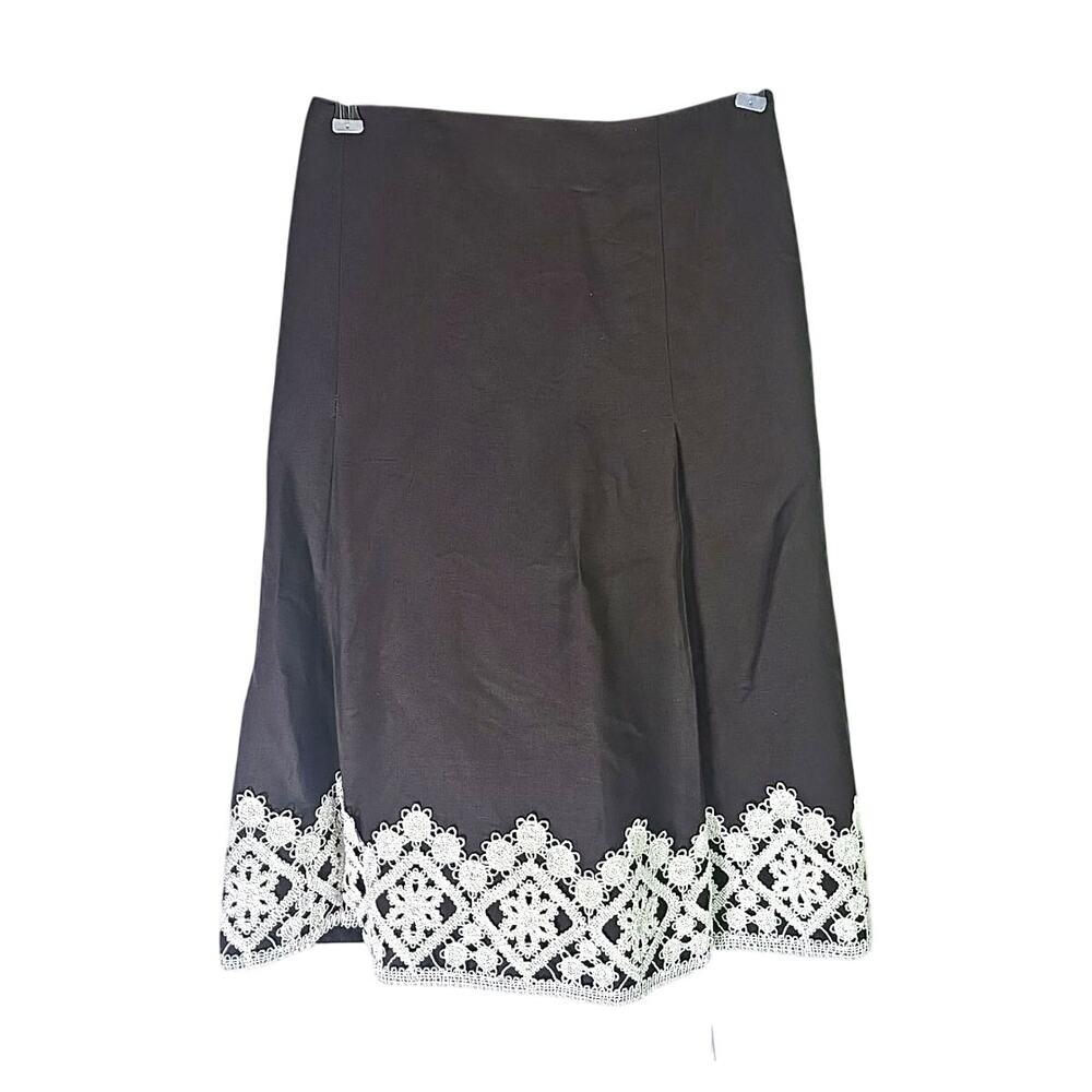 Ann Taylor Loft Inverted Pleated Linen Blend Skirt Crochet Womens 8 Brown Office